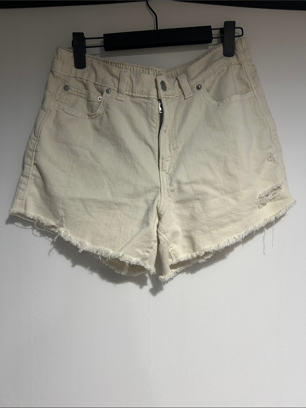 aerie Cream Frayed High-Rise Denim Shorts